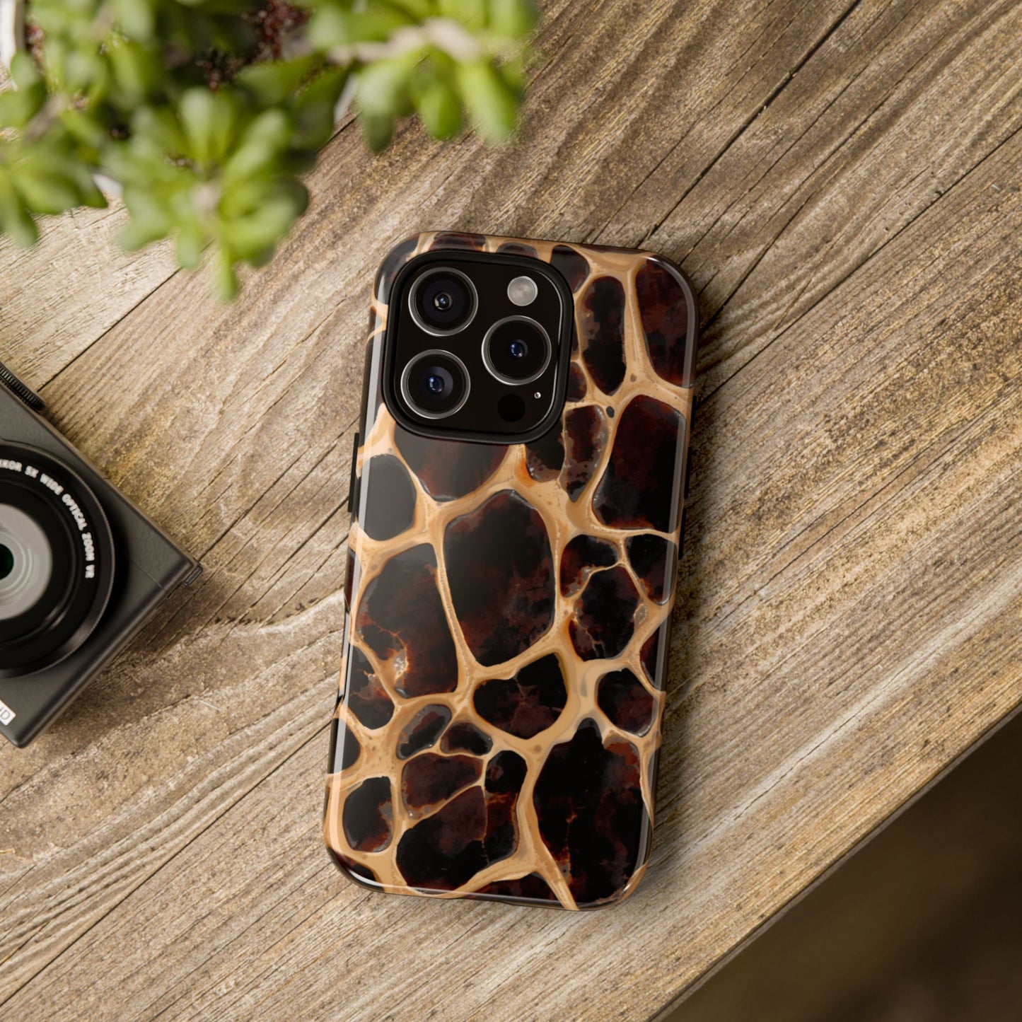 Phone Case — Brown Leather Dot Texture Rugged Protective Cover