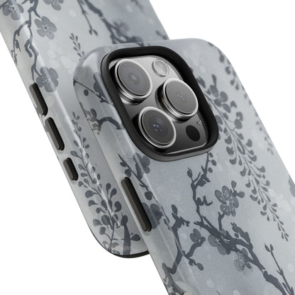 Tough Phone Case — Gray Cherry Blossom Ink Floral Design