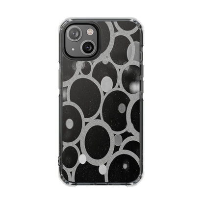 Magnetic Clear Phone Case — Abstract Black & Gray Bubble Design, Impact-Resistant
