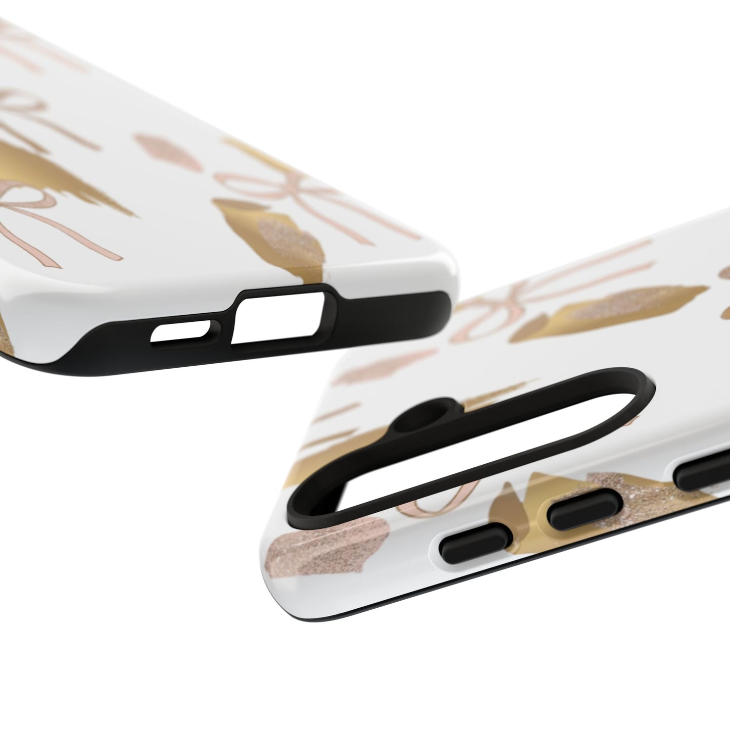 Phone Case — Gold Brushstroke & Blush Bow Pattern