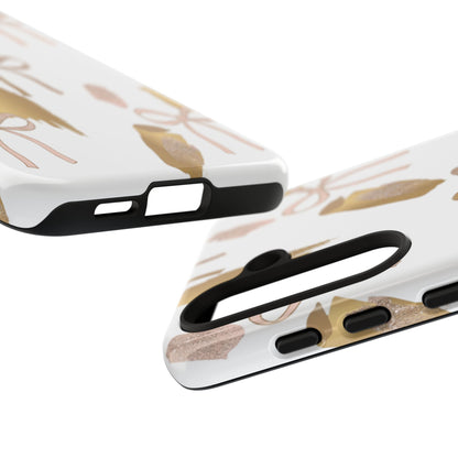 Phone Case — Gold Brushstroke & Blush Bow Pattern