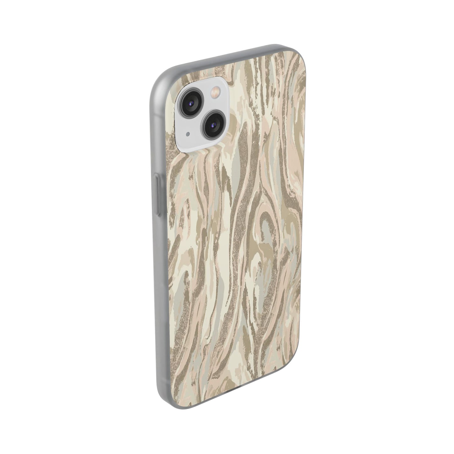 Neutral Marble Swirl Flexi Phone Case — Beige Abstract Protective Cover