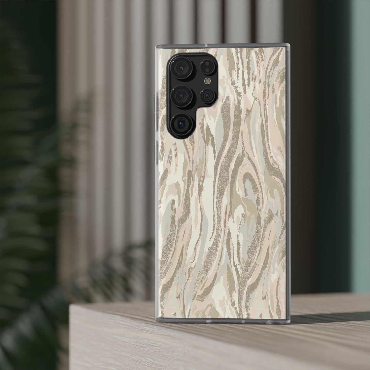 Neutral Marble Swirl Flexi Phone Case — Beige Abstract Protective Cover