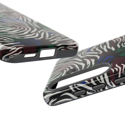 Zebra Camo Tough Phone Case – Green & Blue Animal Print Protective Cover