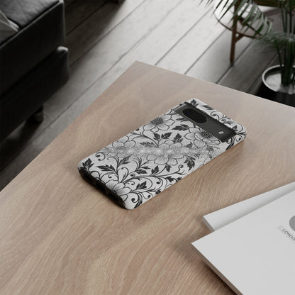 Floral Lace Phone Case — Black & White Vintage Flower Protective Case