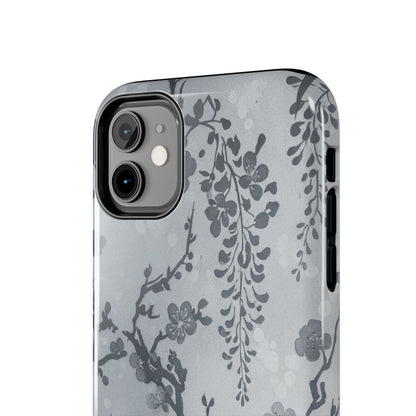 Tough Phone Case — Gray Cherry Blossom Ink Floral Design