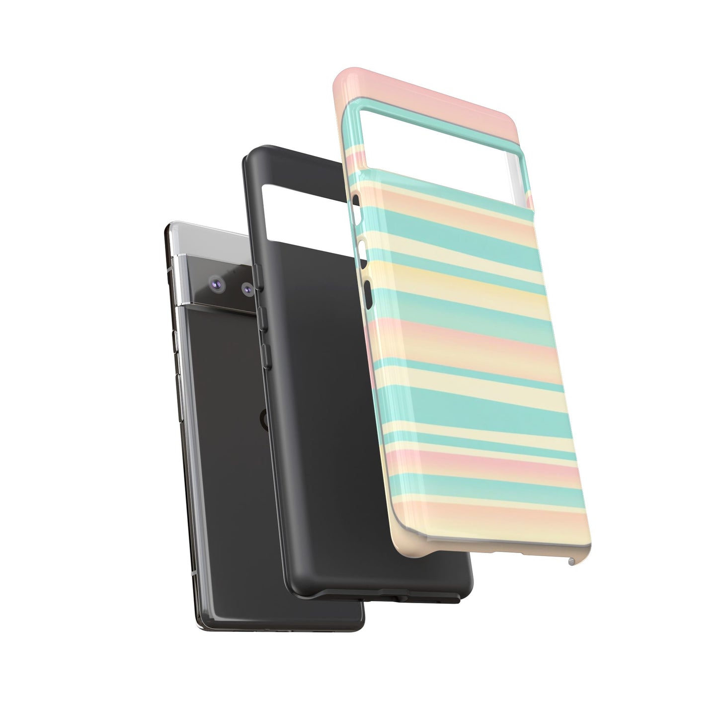 Pastel Striped Tough Phone Case — Mint, Peach & Cream Protective Cover