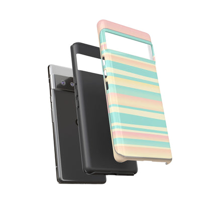 Pastel Striped Tough Phone Case — Mint, Peach & Cream Protective Cover