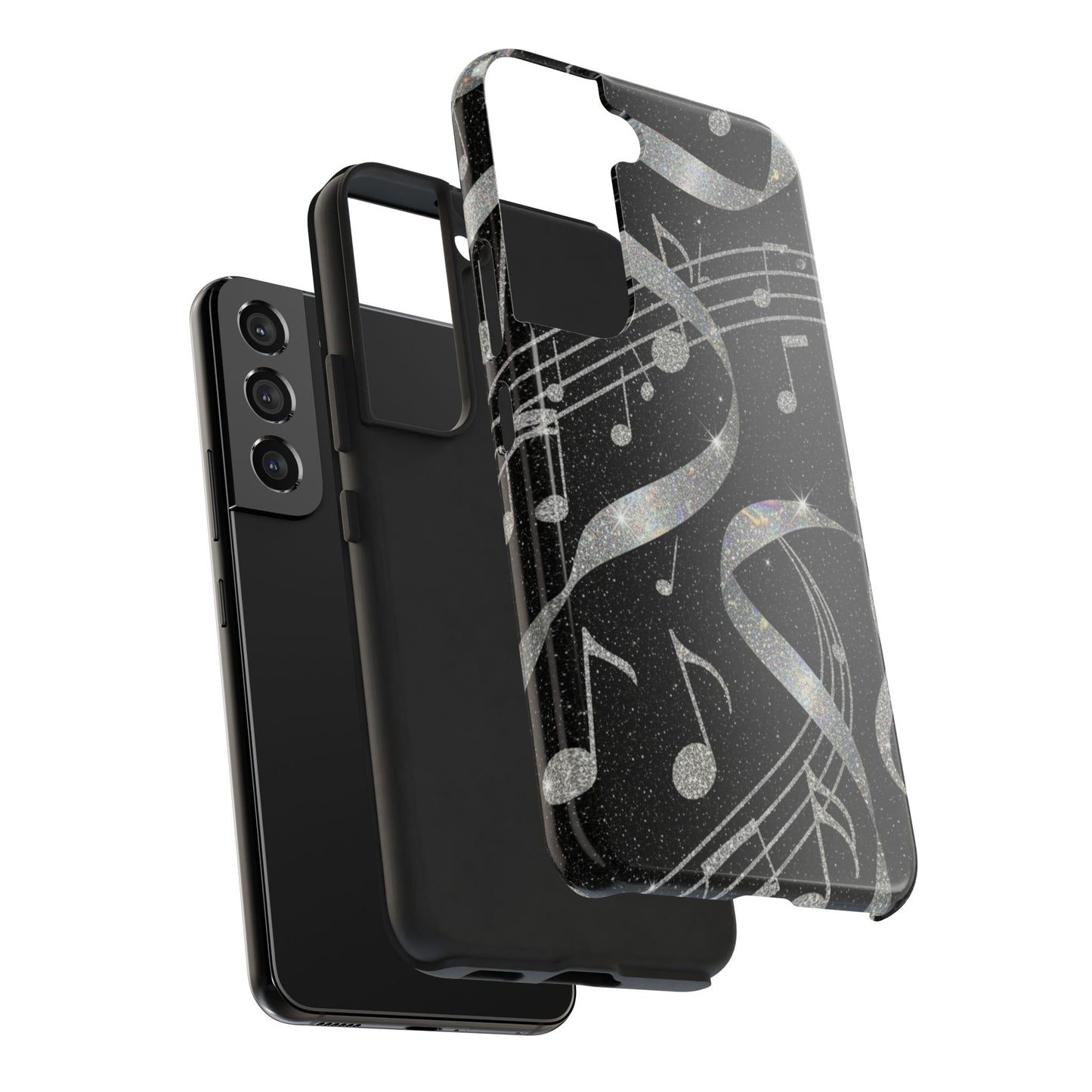 Musical Notes Tough Phone Case – Glitter Black Musician Phone Cover