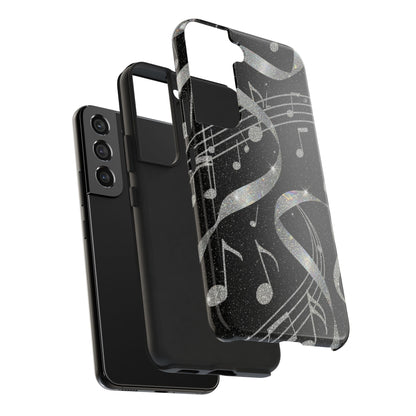 Musical Notes Tough Phone Case – Glitter Black Musician Phone Cover