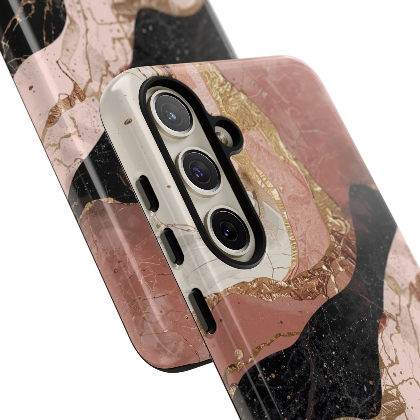 Marbled Rose Gold Phone Case — Abstract Pink & Black Protective Tough Case