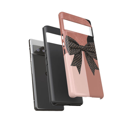 Bow Stripe Tough Phone Case – Pink Mauve Protective Cover