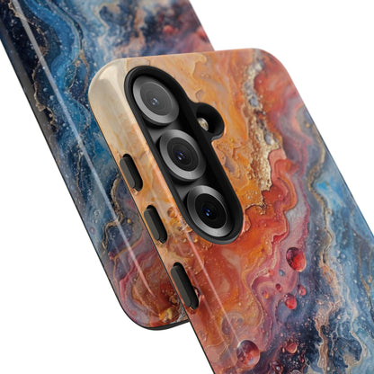 Marbled Galaxy Tough Phone Case — Abstract Blue & Coral Protective Cover