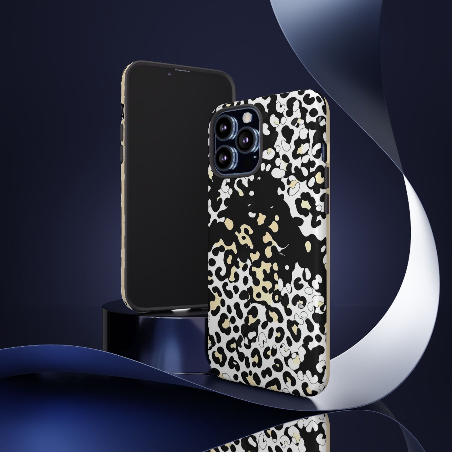Leopard Splash Tough Phone Case — Black & Cream Animal Print Protective Cover