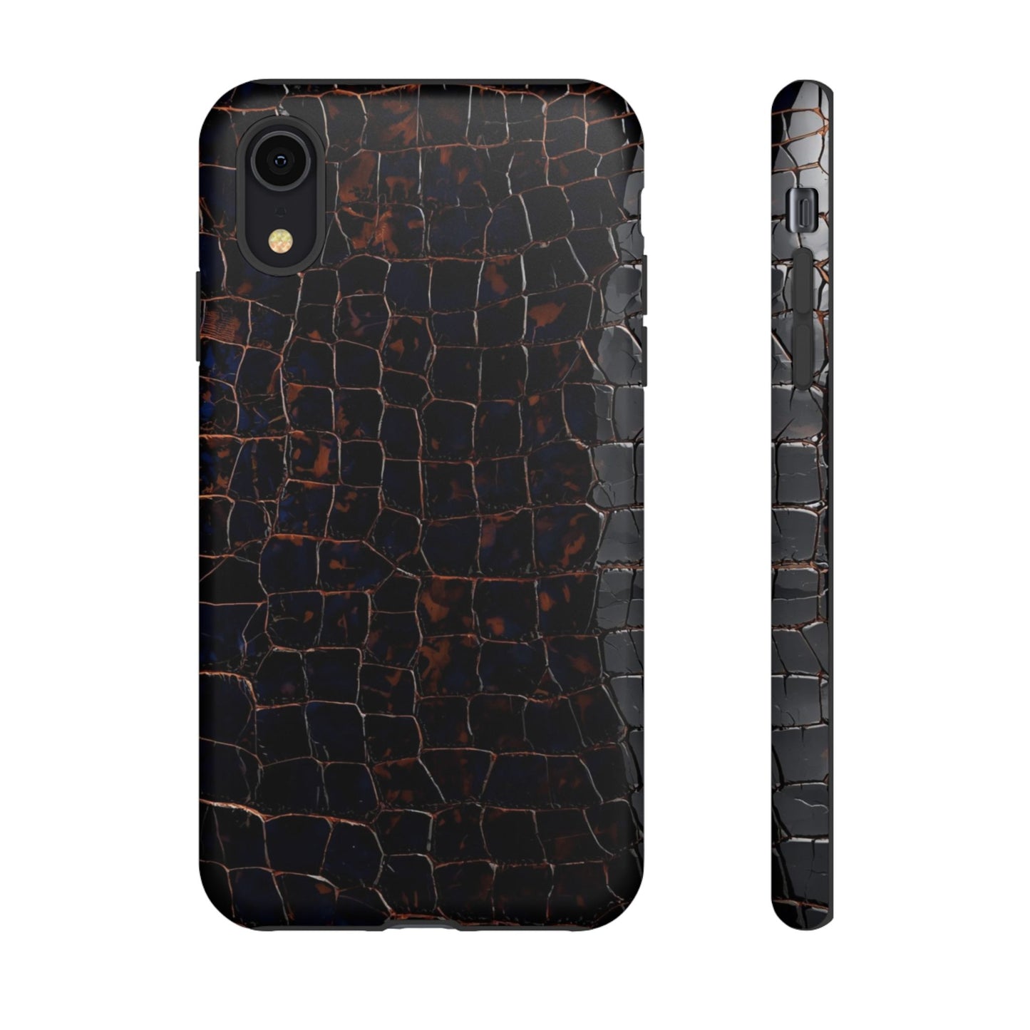 Croc-Embossed Tough Phone Case — Shockproof Black Alligator Texture