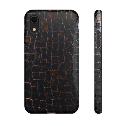 Croc-Embossed Tough Phone Case — Shockproof Black Alligator Texture