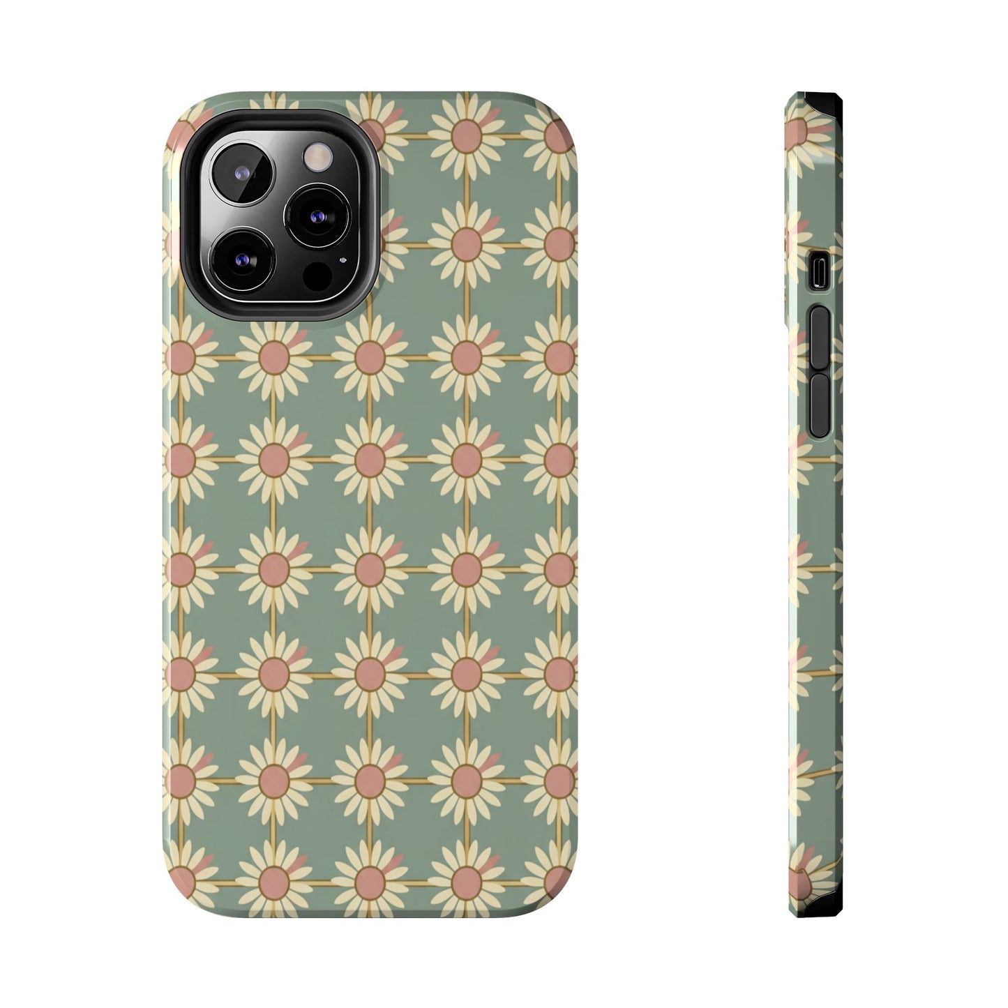 Daisy Pattern Tough Phone Case — Retro Floral Protective Cover