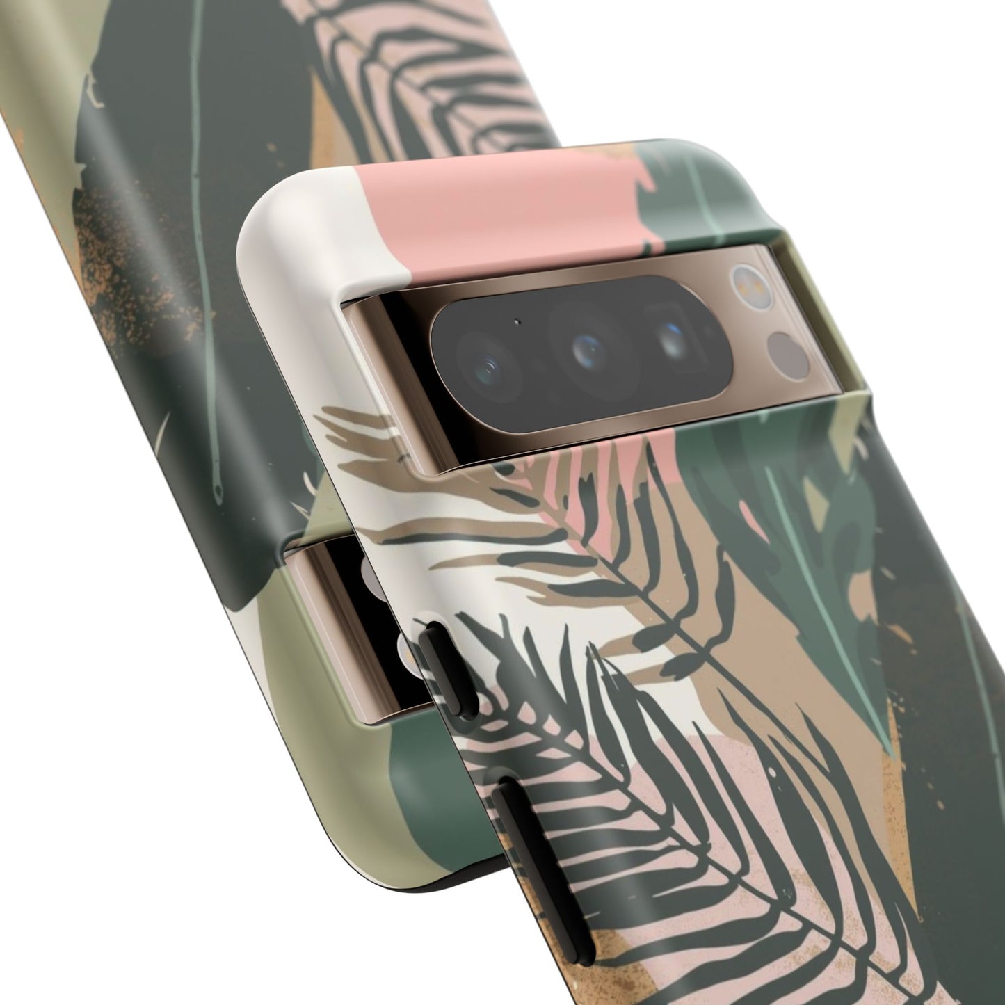 Tropical Leaf Tough Phone Case — Abstract Pink & Green Botanical Protective Cover