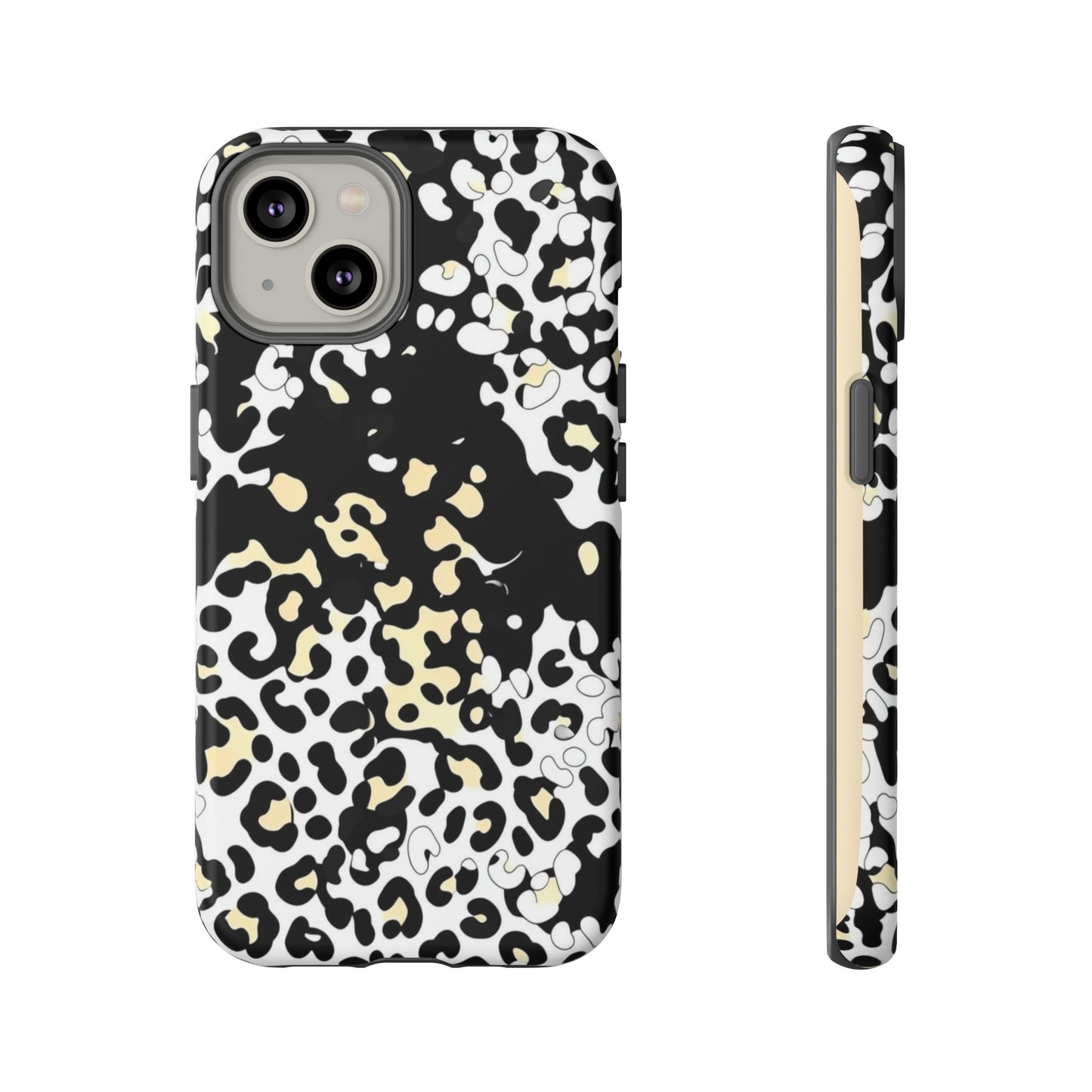 Leopard Splash Tough Phone Case — Black & Cream Animal Print Protective Cover