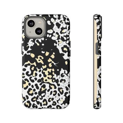Leopard Splash Tough Phone Case — Black & Cream Animal Print Protective Cover