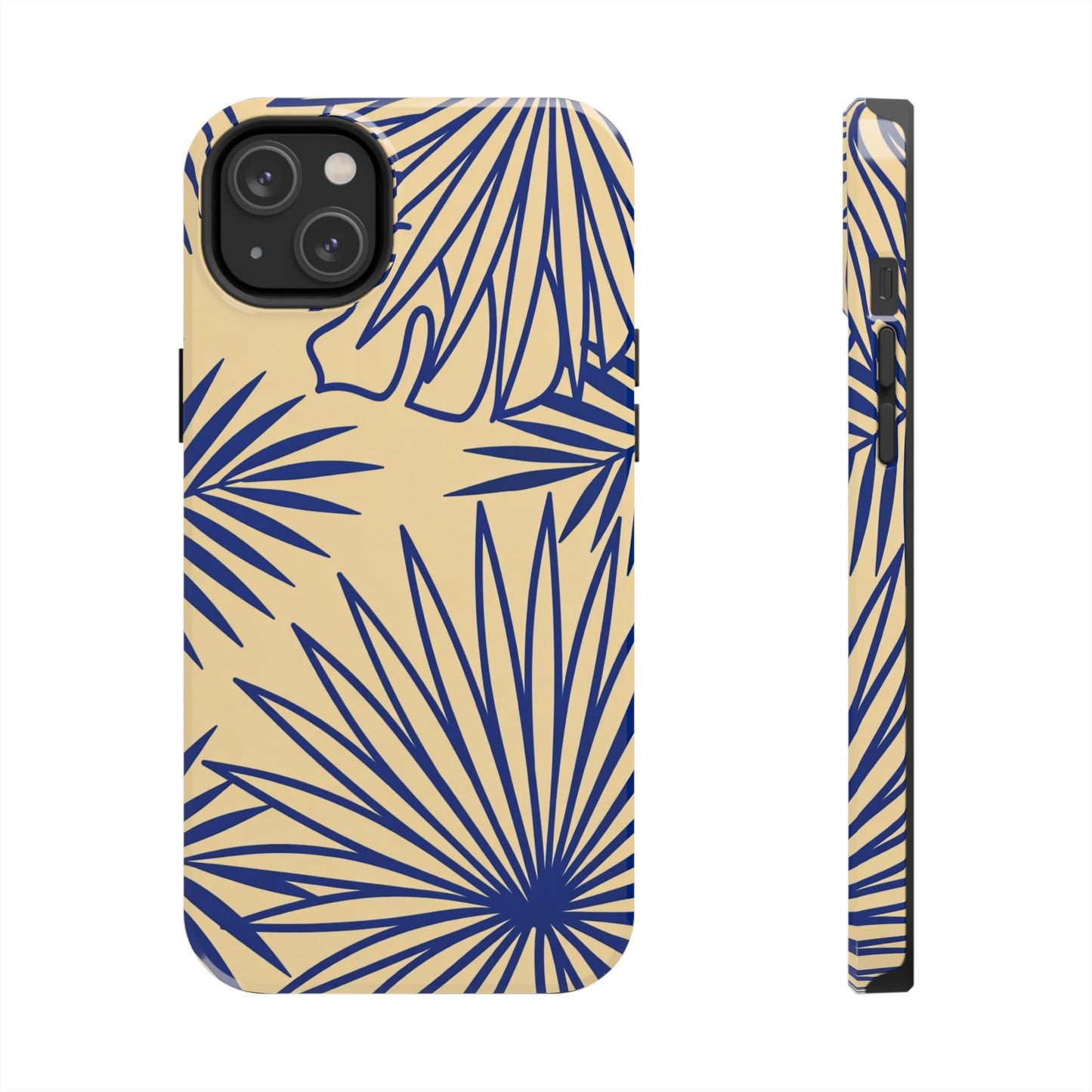 Tropical Palm Pattern Tough Phone Case — Navy Blue Fan Leaves on Sand