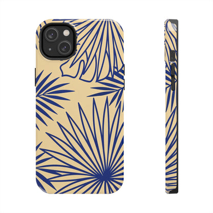 Tropical Palm Pattern Tough Phone Case — Navy Blue Fan Leaves on Sand