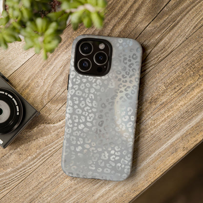 Grey Leopard Print Tough Phone Case — Durable Protective iPhone Cover