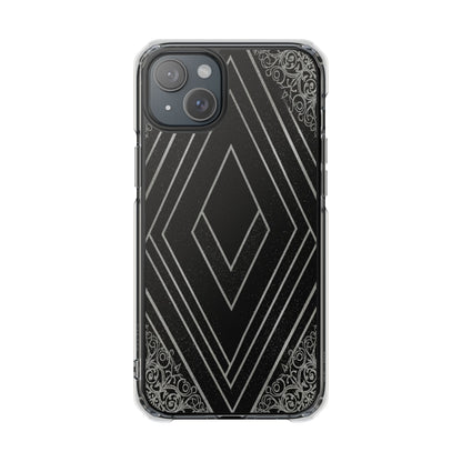 Clear Magnetic Phone Case — Geometric Diamond Pattern with Filigree Corners