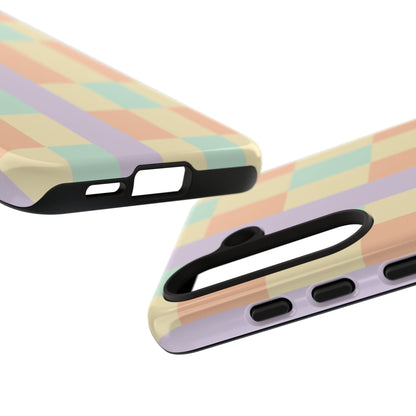 Pastel Checkered Phone Case — Retro Stripe Tough Case