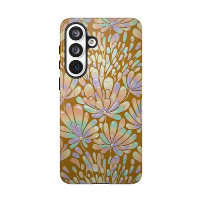 Floral Burst Tough Phone Case – Gold Pastel Botanical Protection