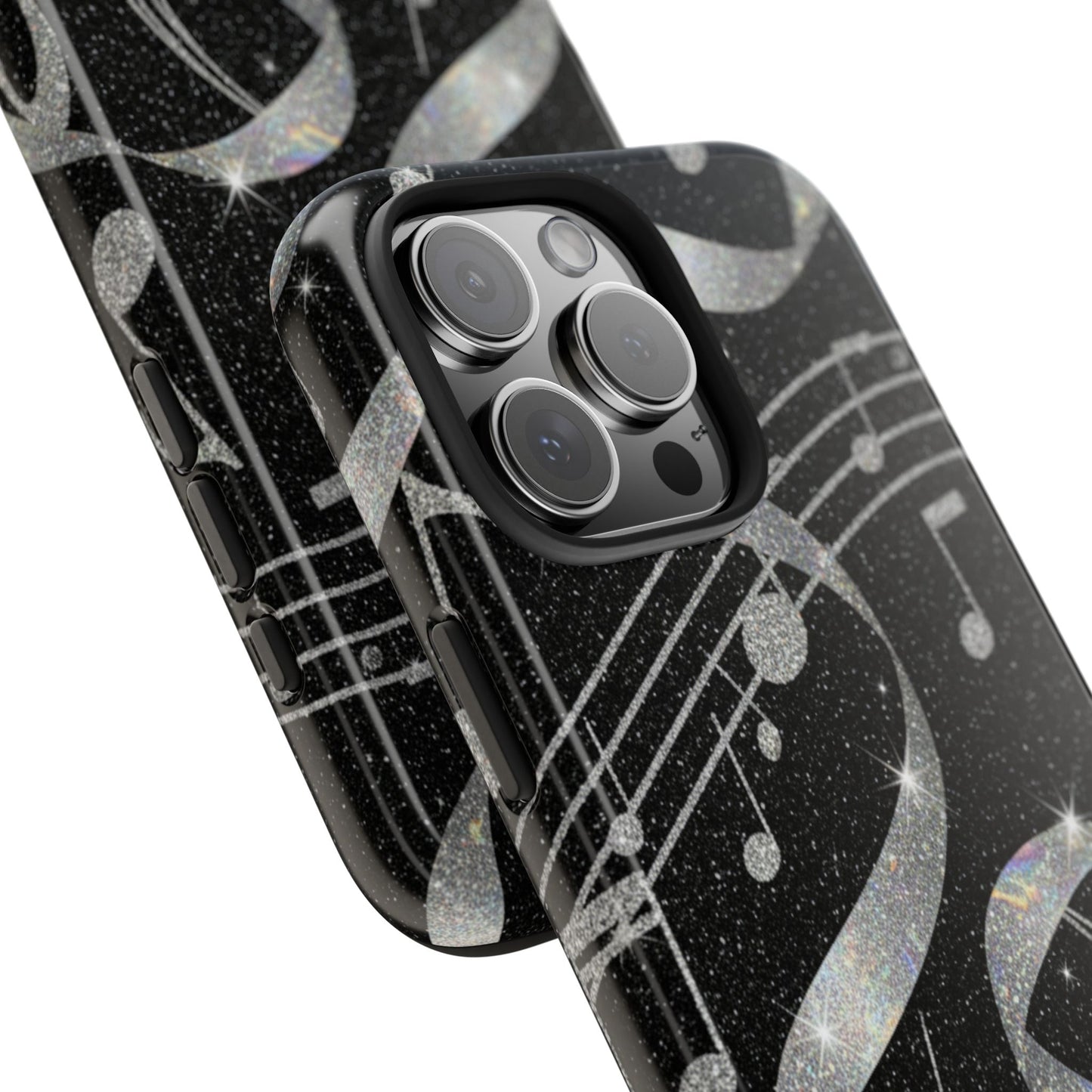 Musical Notes Tough Phone Case – Glitter Black Musician Phone Cover