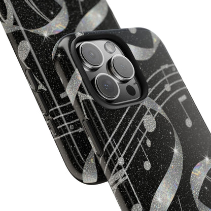 Musical Notes Tough Phone Case – Glitter Black Musician Phone Cover