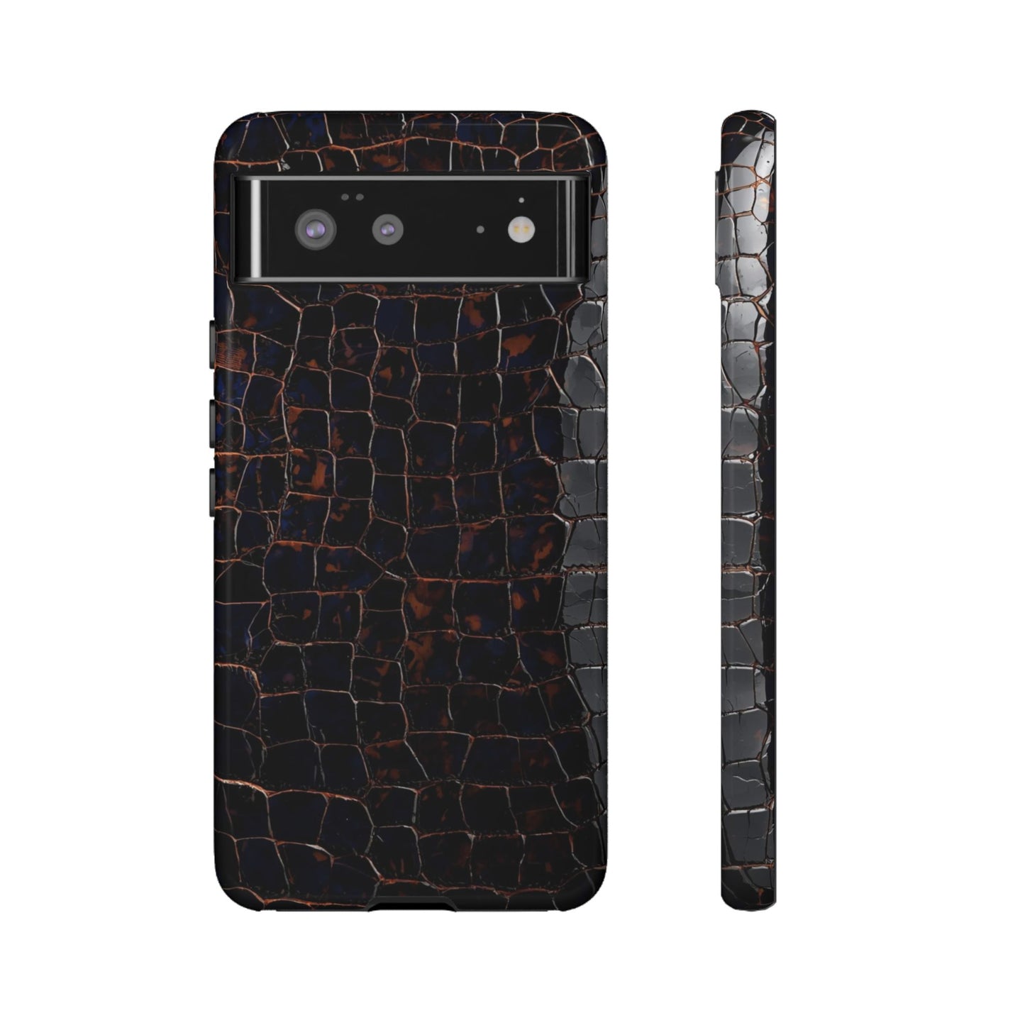 Croc-Embossed Tough Phone Case — Shockproof Black Alligator Texture