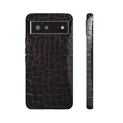 Croc-Embossed Tough Phone Case — Shockproof Black Alligator Texture