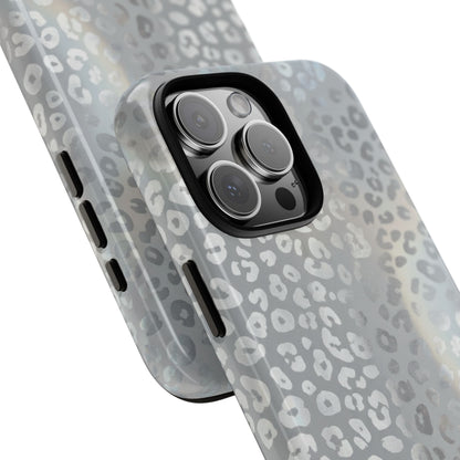 Grey Leopard Print Tough Phone Case — Durable Protective iPhone Cover