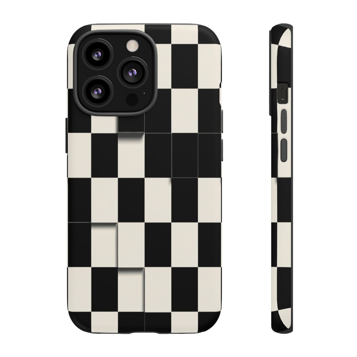 Checkerboard Tough Phone Case — Classic Black & Cream Grid Protective Cover