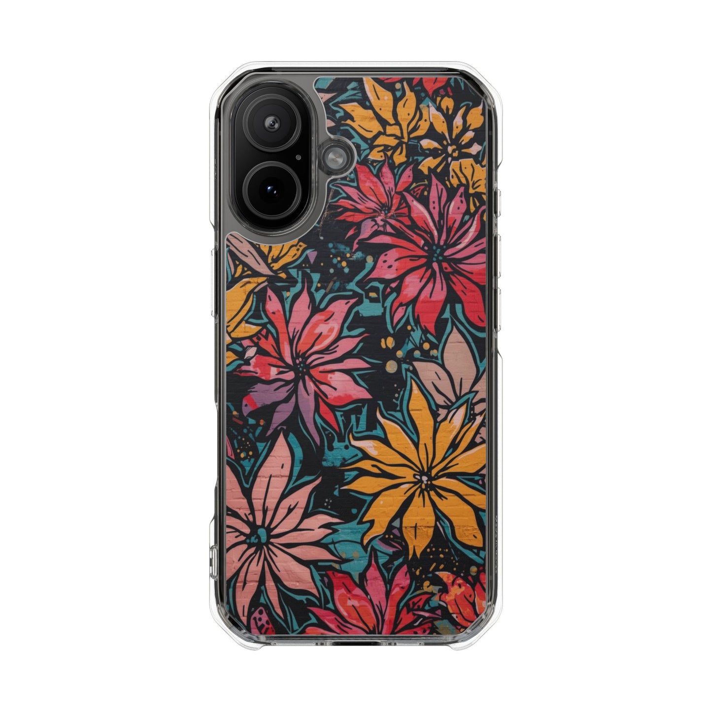 Clear Impact Phone Case — Vibrant Floral Poinsettia Design (Magnetic)