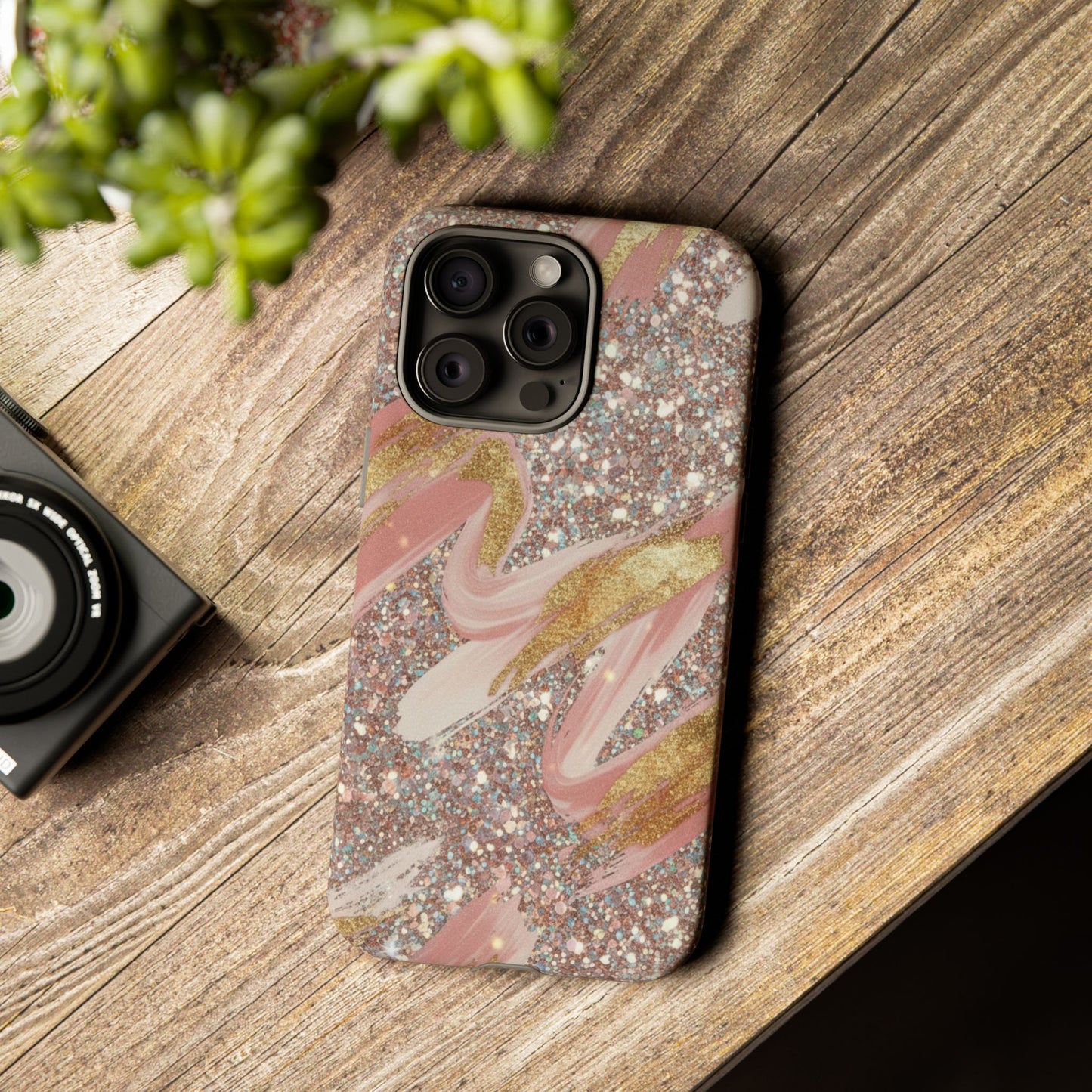 Glitter Blush Marble Phone Case — Pink Gold Swirl Tough Case
