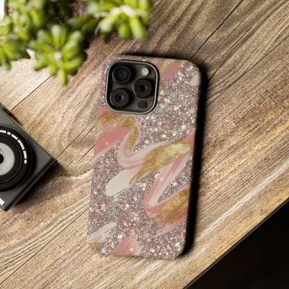 Glitter Blush Marble Phone Case — Pink Gold Swirl Tough Case