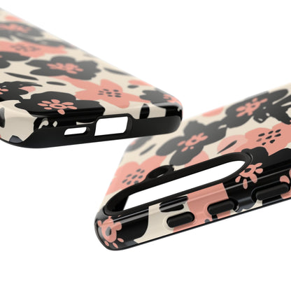 Floral Phone Case — Pink & Black Retro Blossom Protective Cover
