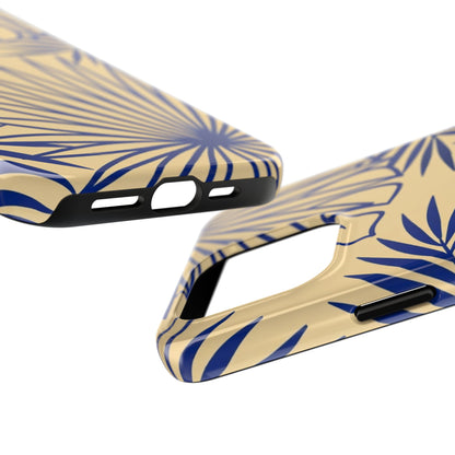 Tropical Palm Pattern Tough Phone Case — Navy Blue Fan Leaves on Sand