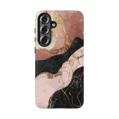 Marbled Rose Gold Phone Case — Abstract Pink & Black Protective Tough Case