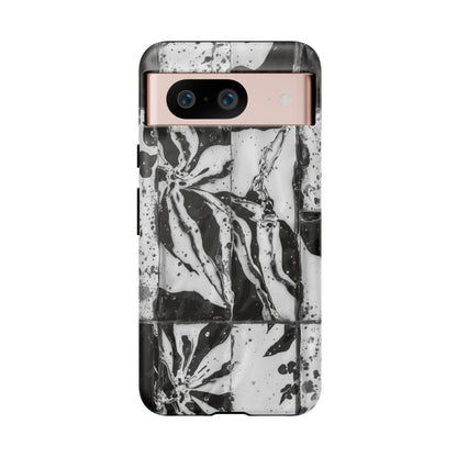 Monochrome Tile Floral Tough Phone Case