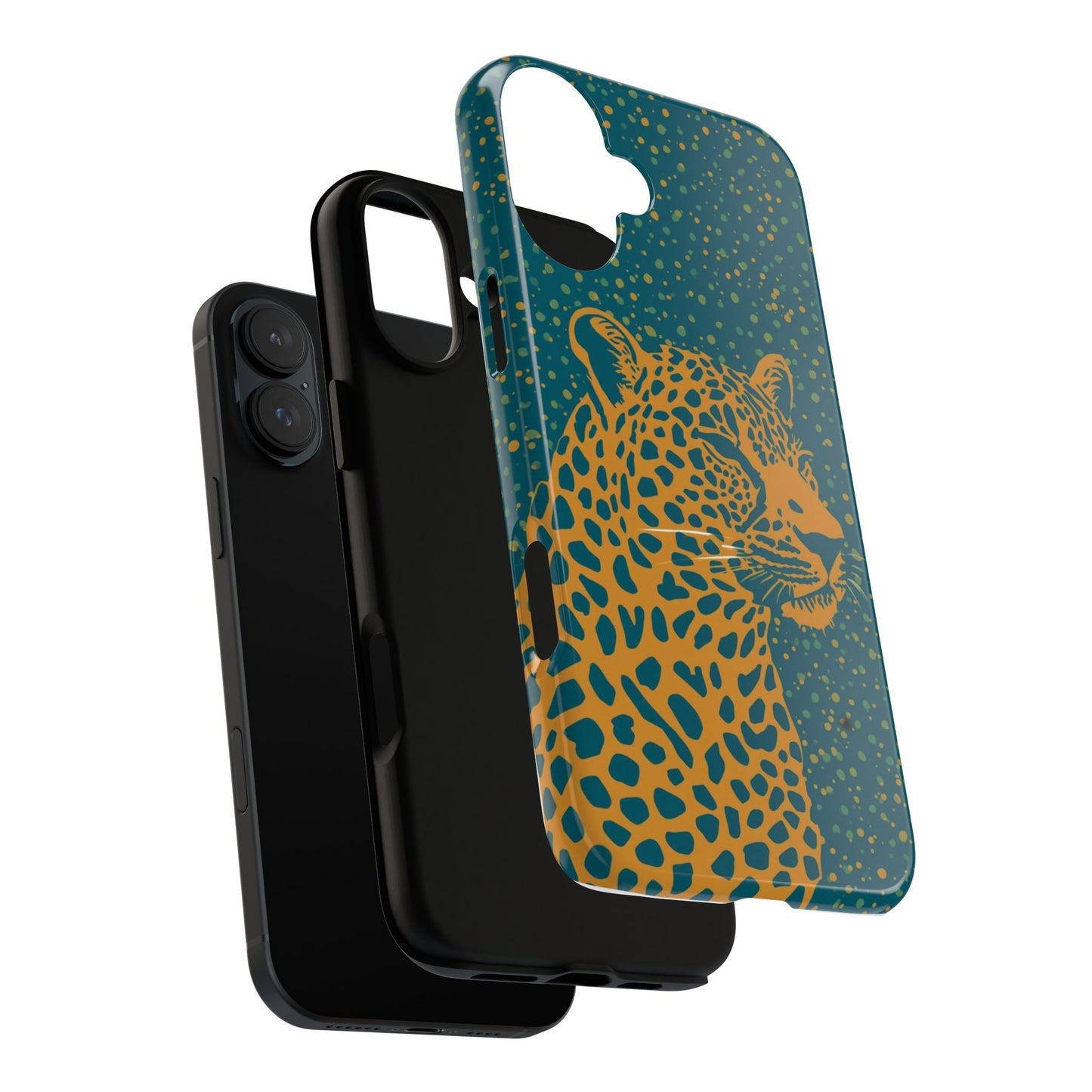 Leopard Spotlight Phone Case — Teal Gold Animal Print Protective Cover
