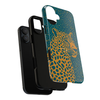 Leopard Spotlight Phone Case — Teal Gold Animal Print Protective Cover