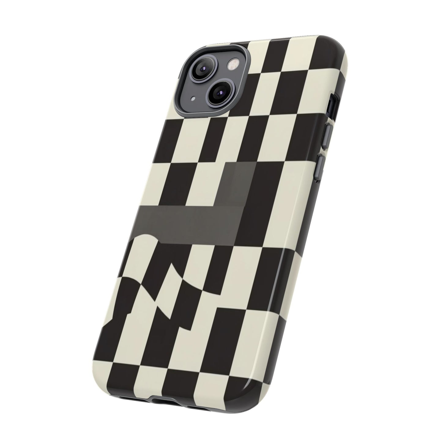 Checkerboard Wave Phone Case — Black & Cream Graphic Tough Case