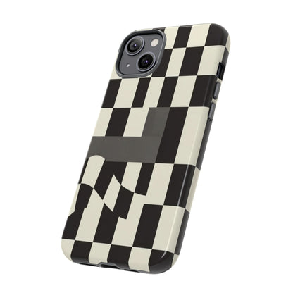 Checkerboard Wave Phone Case — Black & Cream Graphic Tough Case