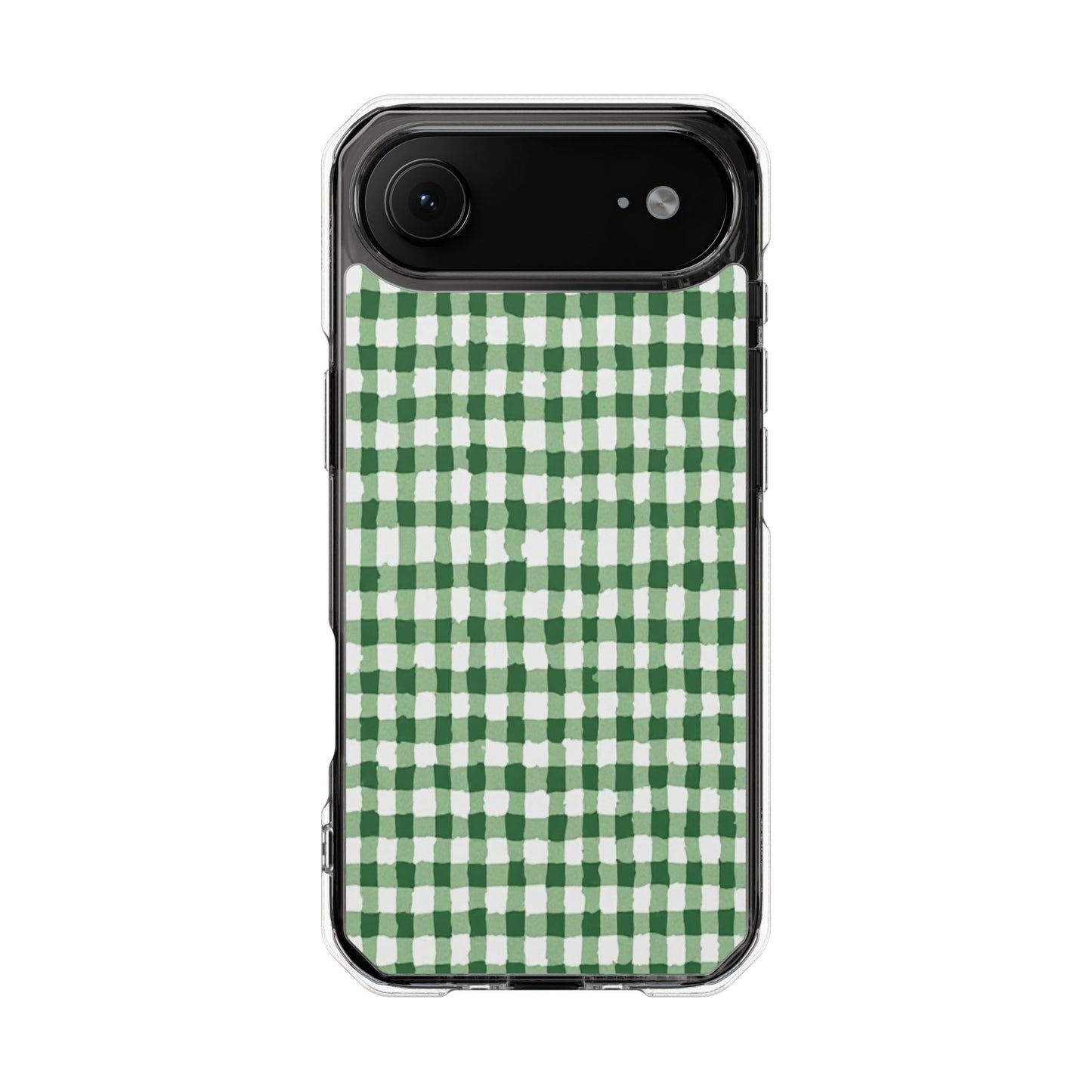 Green Gingham Clear Magnetic Phone Case — Protective Impact Cover