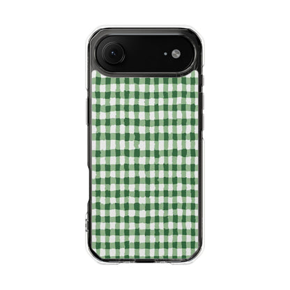 Green Gingham Clear Magnetic Phone Case — Protective Impact Cover