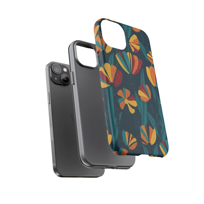 Floral Retro Teal Tough Phone Case — Vibrant Orange & Mustard Blooms